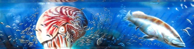 Nautilus oder Perlboot, Acrylgemälde einer Unterwasserlandschaft