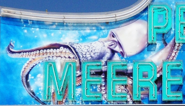 Riesenkrake Malerei auf Meeresfrüchte Verkaufswagen